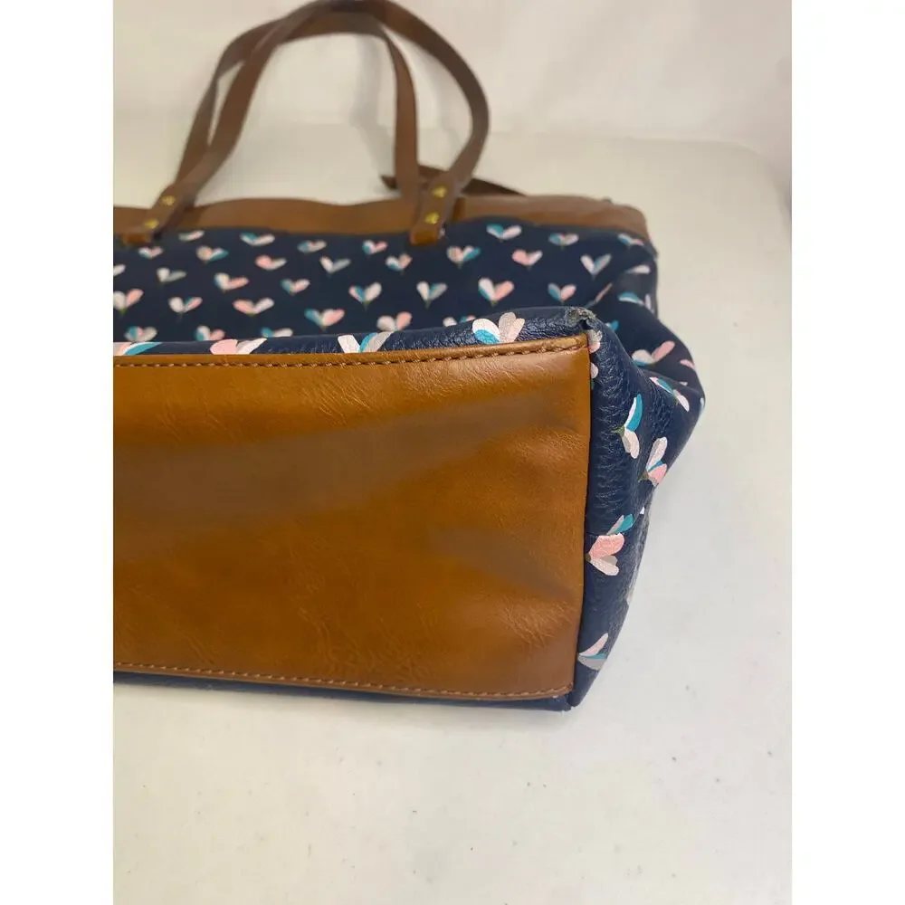 Fossil Anna Blue Heart Large Shoulder Tote Bag Leather Preppy Collegiate - Picture 4 of 14